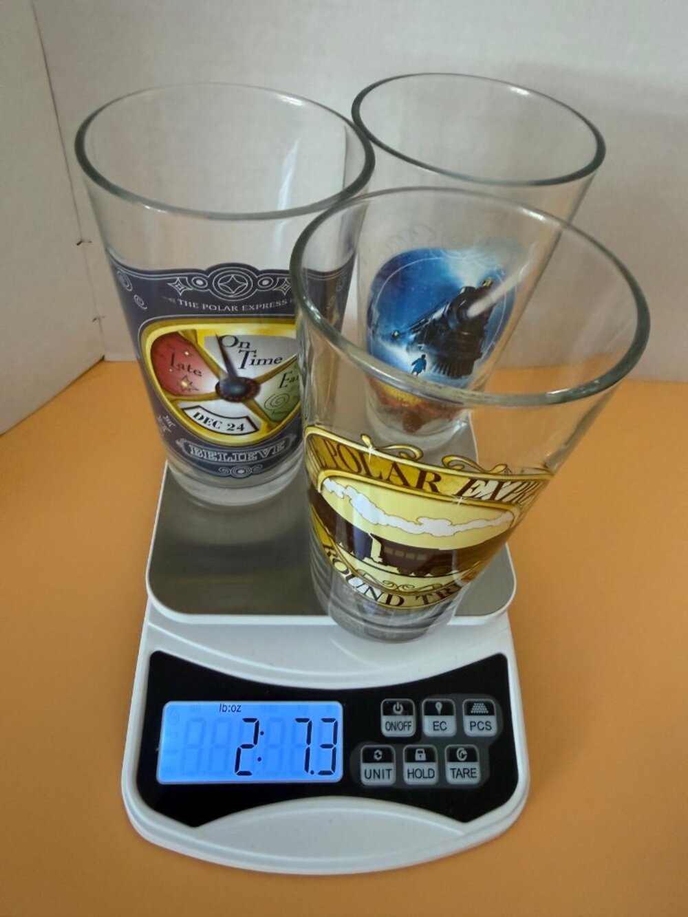 Polar Express Pint Glasses Set of 3 Believe Dec 24 Round Trip Train Christmas